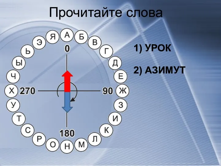 Прочитайте слова 1) УРОК 2) АЗИМУТ