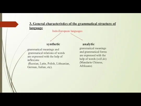 3. General characteristics of the grammatical structure of language Indo-European languages synthetic