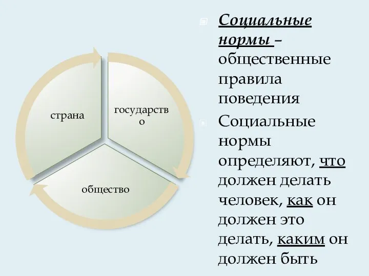 Социальные нормы – общественные правила поведения Социальные нормы определяют, что должен делать