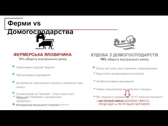 Відсутність ветеринарного контролю Незбалансоване харчування Немає спеціалізації на «м'ясних» породах Вік тварини