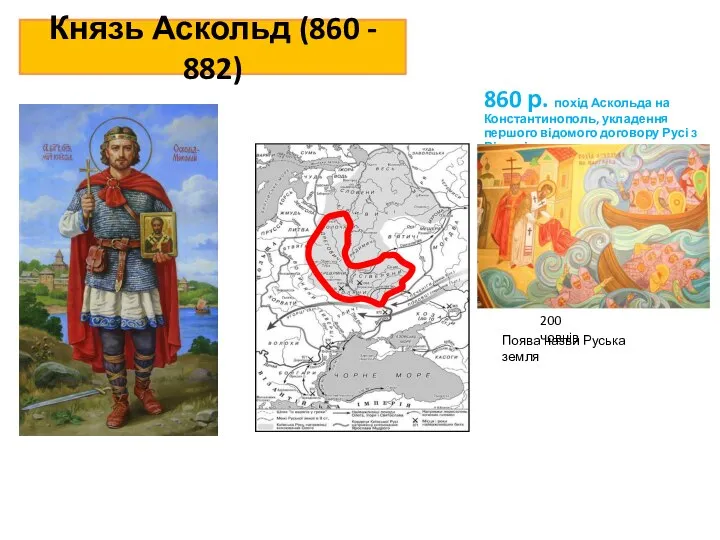 860 р. похід Аскольда на Константинополь, укладення першого відомого договору Русі з