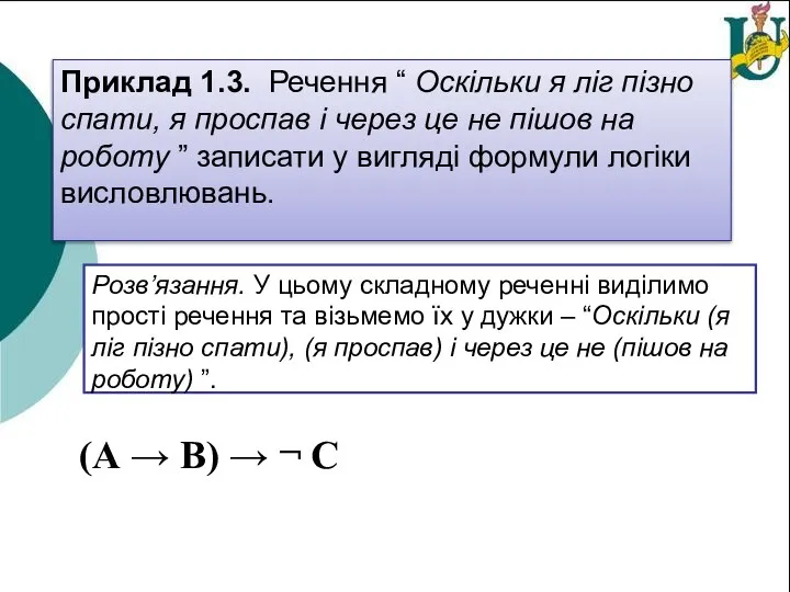 Приклад 1.3. Речення “ Оскільки я ліг пізно спати, я проспав і