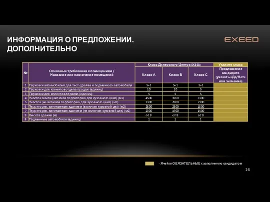 ИНФОРМАЦИЯ О ПРЕДЛОЖЕНИИ. ДОПОЛНИТЕЛЬНО - Ячейки ОБЯЗАТЕЛЬНЫЕ к заполнению кандидатом