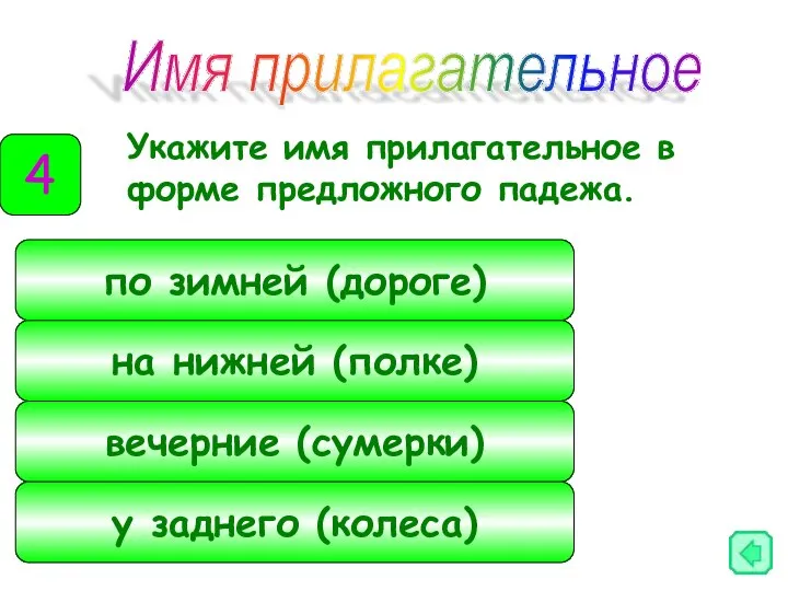 Укажите имя прилагательное в форме предложного падежа. Имя прилагательное 4 по зимней