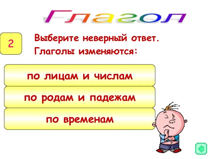 Выберите неверный ответ. Глаголы изменяются: Глагол 2 по лицам и числам по