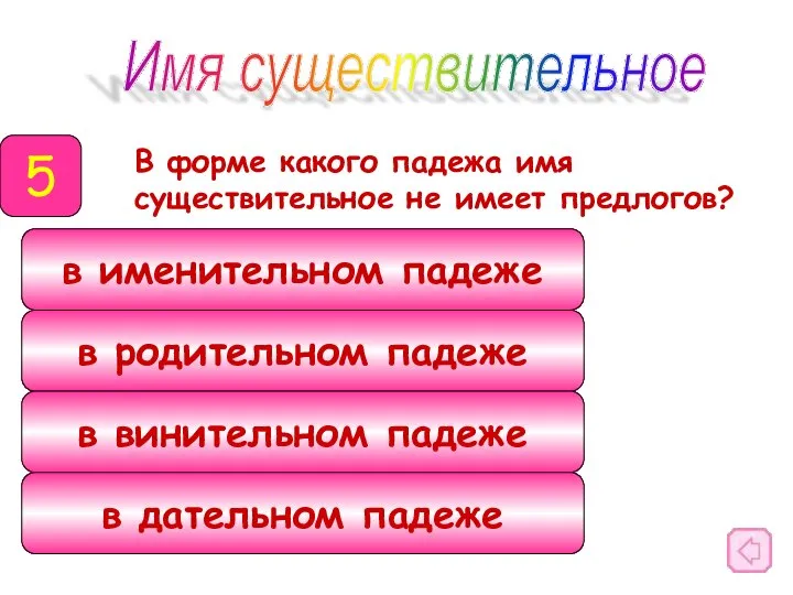 В форме какого падежа имя существительное не имеет предлогов? Имя существительное 5