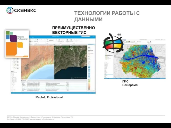 ТЕХНОЛОГИИ РАБОТЫ С ДАННЫМИ ПРЕИМУЩЕСТВЕННО ВЕКТОРНЫЕ ГИС MapInfo Professional ГИС Панорама