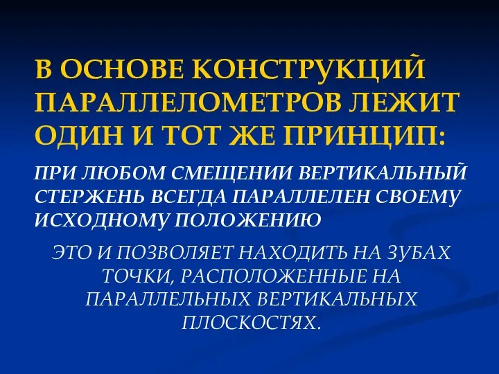 В ОСНОВЕ КОНСТРУКЦИЙ ПАРАЛЛЕЛОМЕТРОВ ЛЕЖИТ ОДИН И ТОТ ЖЕ ПРИНЦИП: ПРИ ЛЮБОМ