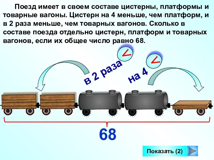 Поезд имеет в своем составе цистерны, платформы и товарные вагоны. Цистерн на