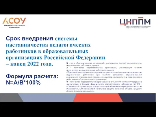Срок внедрения системы наставничества педагогических работников в образовательных организациях Российской Федерации –