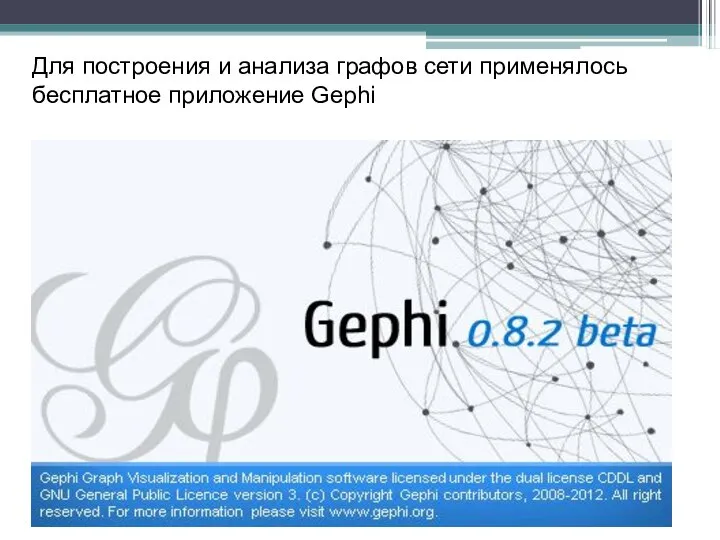 Для построения и анализа графов сети применялось бесплатное приложение Gephi
