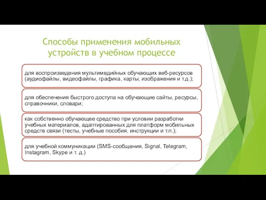 Способы применения мобильных устройств в учебном процессе