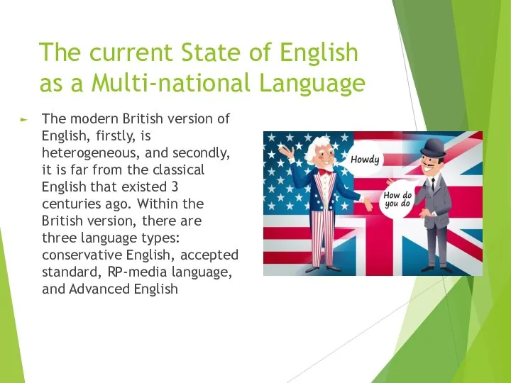 The current State of English as a Multi-national Language The modern British