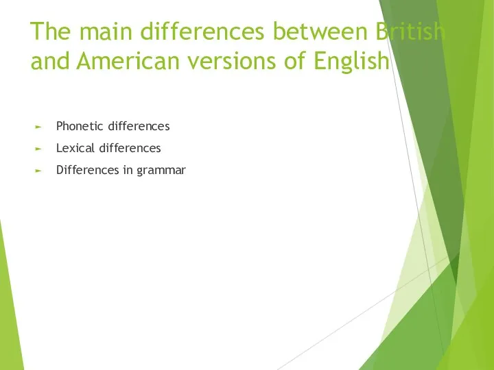 The main differences between British and American versions of English Phonetic differences