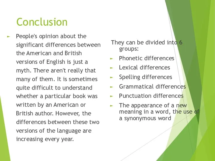 Conclusion People's opinion about the significant differences between the American and British