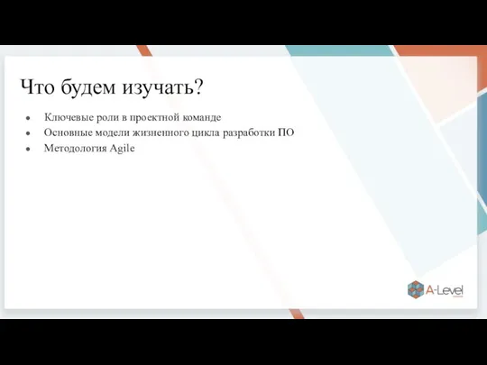 Что будем изучать? Ключевые роли в проектной команде Основные модели жизненного цикла разработки ПО Методология Agile