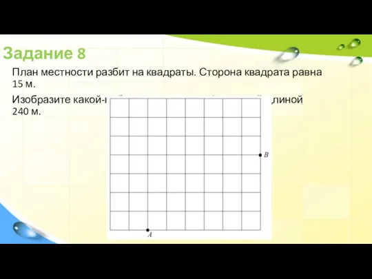 Задание 8 План местности разбит на квадраты. Сторона квадрата равна 15 м.