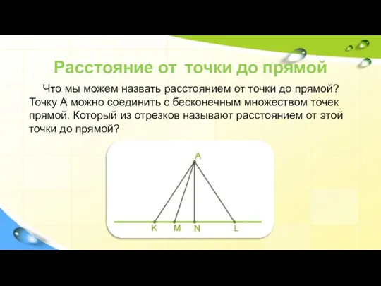 Расстояние от точки до прямой Что мы можем назвать расстоянием от точки