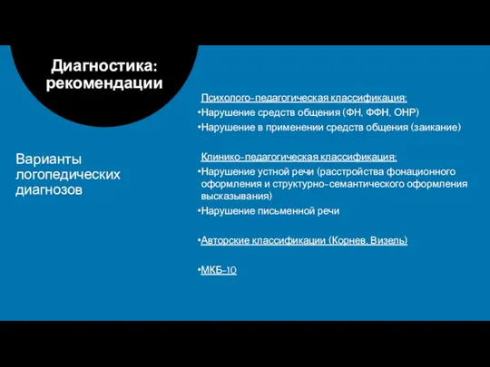 Психолого-педагогическая классификация: Нарушение средств общения (ФН, ФФН, ОНР) Нарушение в применении средств