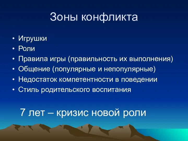 Зоны конфликта Игрушки Роли Правила игры (правильность их выполнения) Общение (популярные и