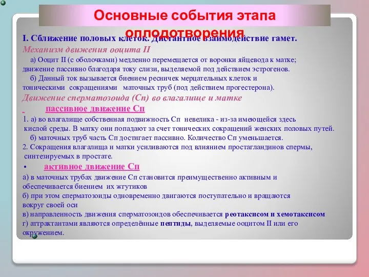 I. Сближение половых клеток. Дистантное взаимодействие гамет. Механизм движения ооцита II а)