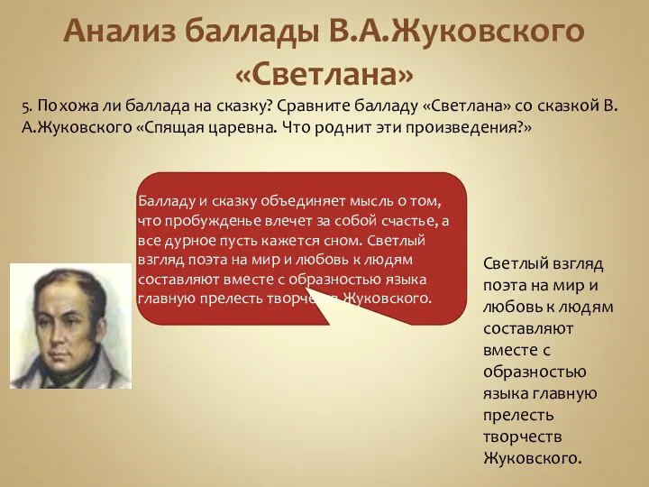 Анализ баллады В.А.Жуковского «Светлана» 5. Похожа ли баллада на сказку? Сравните балладу