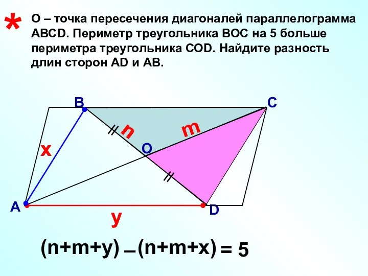 О – точка пересечения диагоналей параллелограмма АВСD. Периметр треугольника ВОС на 5
