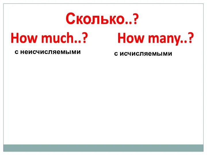 Сколько..? How much..? How many..? с неисчисляемыми с исчисляемыми