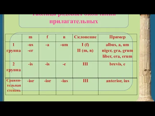 Таблица родовых окончаний прилагательных