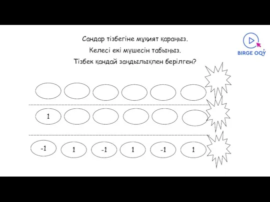 Сандар тізбегіне мұқият қараңыз. Келесі екі мүшесін табыңыз. Тізбек қандай заңдылықпен берілген?