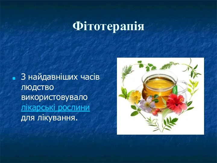 Фітотерапія З найдавніших часів людство використовувало лікарські рослини для лікування.