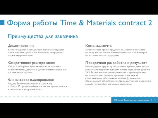 Форма работы Time & Materials contract 2 BI Consult: Коммерческое предложение |