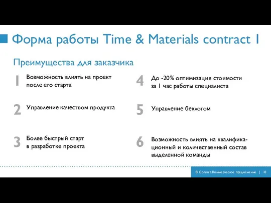 Форма работы Time & Materials contract 1 1 2 4 6 BI