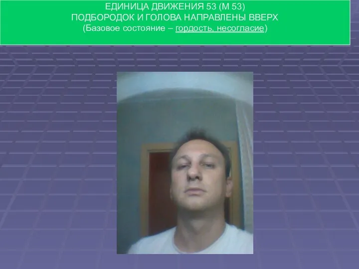 ЕДИНИЦА ДВИЖЕНИЯ 53 (М 53) ПОДБОРОДОК И ГОЛОВА НАПРАВЛЕНЫ ВВЕРХ (Базовое состояние – гордость, несогласие)