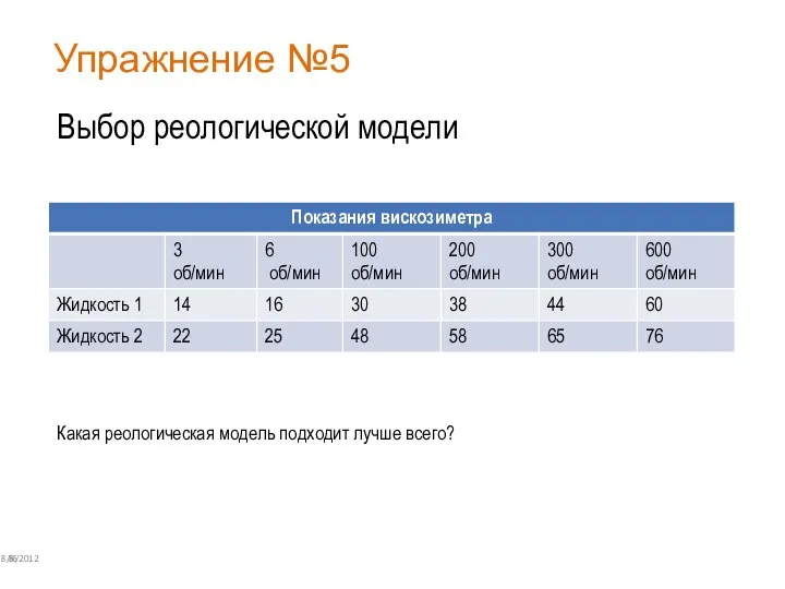 Упражнение №5 8/6/2012 86 Выбор реологической модели Какая реологическая модель подходит лучше всего?