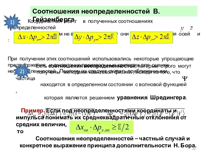 Соотношения неопределенностей – частный случай и конкретное выражение принципа дополнительности Н. Бора. Соотношения неопределенностей В. Гейзенберга