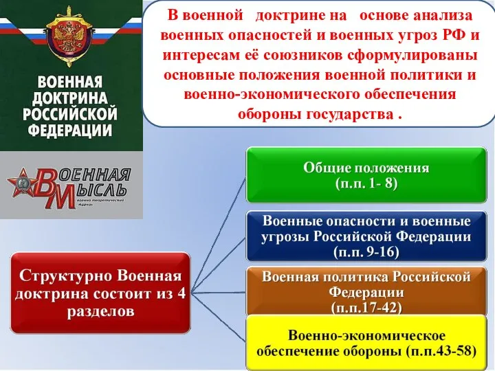 В военной доктрине на основе анализа военных опасностей и военных угроз РФ