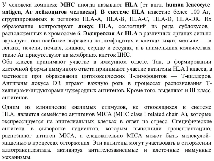 У человека комплекс МНС иногда называют HLA [от англ. human leucocyte antigen,