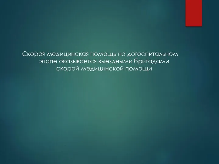 Скорая медицинская помощь на догоспитальном этапе оказывается выездными бригадами скорой медицинской помощи