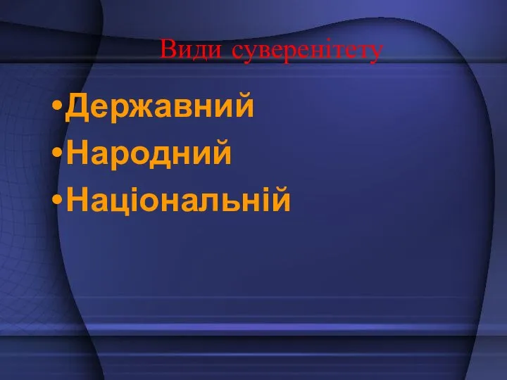 Види суверенітету Державний Народний Національній