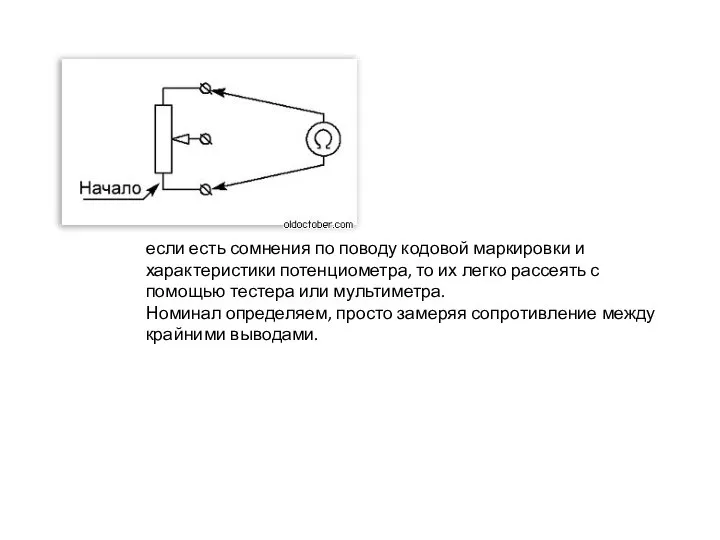 если есть сомнения по поводу кодовой маркировки и характеристики потенциометра, то их