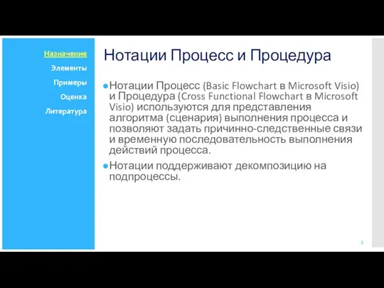 Нотации Процесс и Процедура Нотации Процесс (Basic Flowchart в Microsoft Visio) и