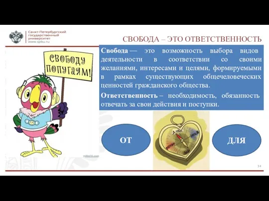 СВОБОДА – ЭТО ОТВЕТСТВЕННОСТЬ Свобода — это возможность выбора видов деятельности в