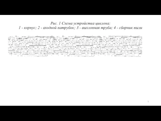 Рис. 1 Схема устройства циклона: 1 - корпус; 2 - входной патрубок;