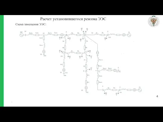 Расчет установившегося режима ЭЭС . 4 Схема замещения ЭЭС: