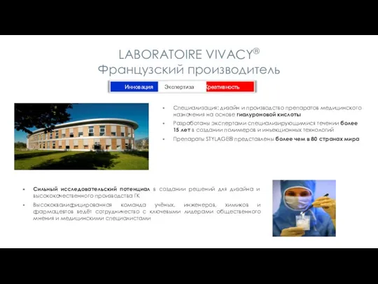 LABORATOIRE VIVACY® Французский производитель Инновация Экспертиза Креативность Специализация: дизайн и производство препаратов