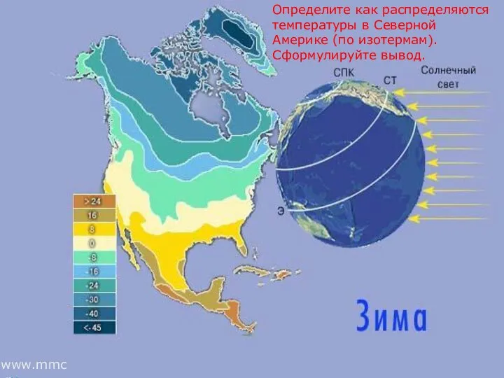 Определите как распределяются температуры в Северной Америке (по изотермам). Сформулируйте вывод. www.mmc.ru