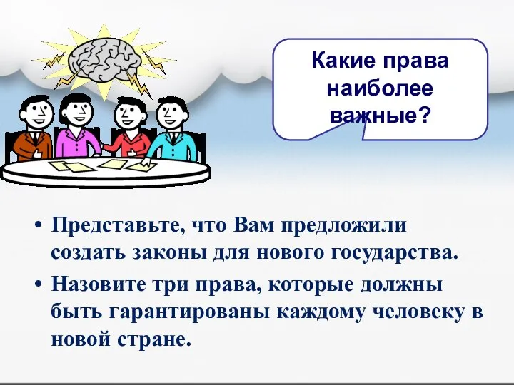 Какие права наиболее важные? Представьте, что Вам предложили создать законы для нового