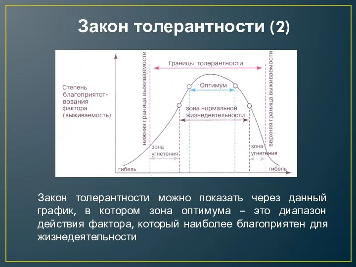 Закон толерантности (2) Закон толерантности можно показать через данный график, в котором