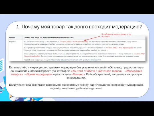 1. Почему мой товар так долго проходит модерацию? Если партнёр интересуется о